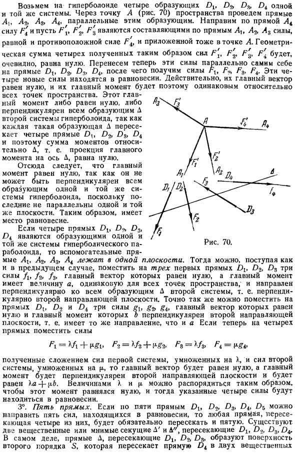 Условия, при которых силы, находящиеся в равновесии, могут быть направлены по трем, четырем, пяти, шести прямым