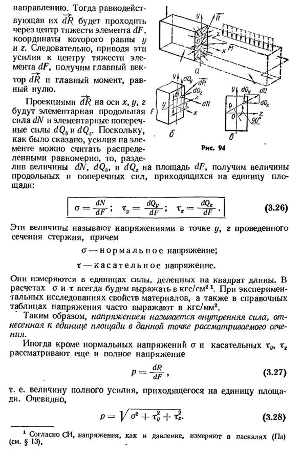 Напряжения в сечении