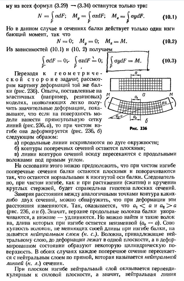 Нормальные напряжения при плоском изгибе прямого стержня