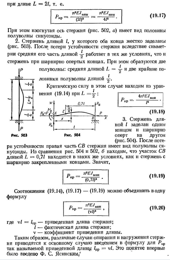 Влияние условии закрепления концов стержня на величину критической силы