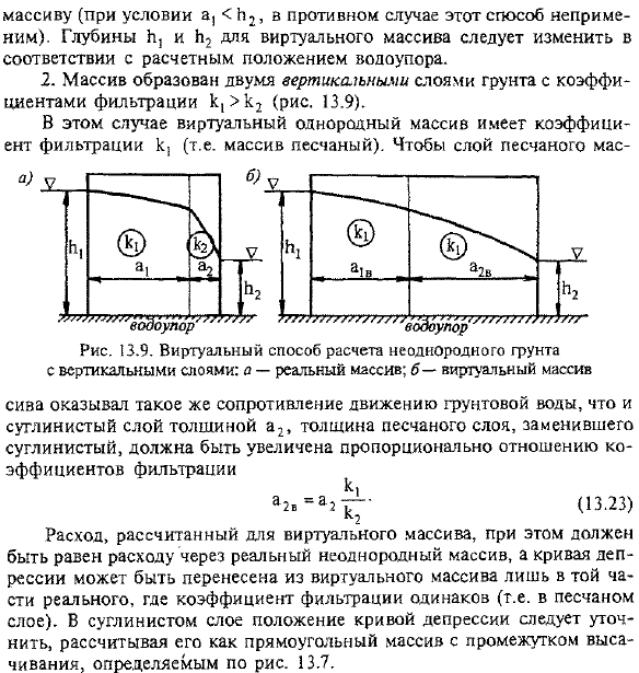 Два виртуальных способа расчета фильтрации через неоднородный (слоистый) грунт