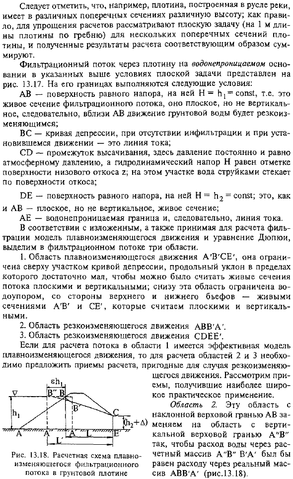 Фильтрация воды через однородную грунтовую плотину на водонепроницаемом основании