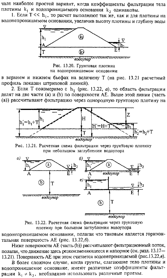 Фильтрация воды через однородную грунтовую плотину на водопроницаемом основании