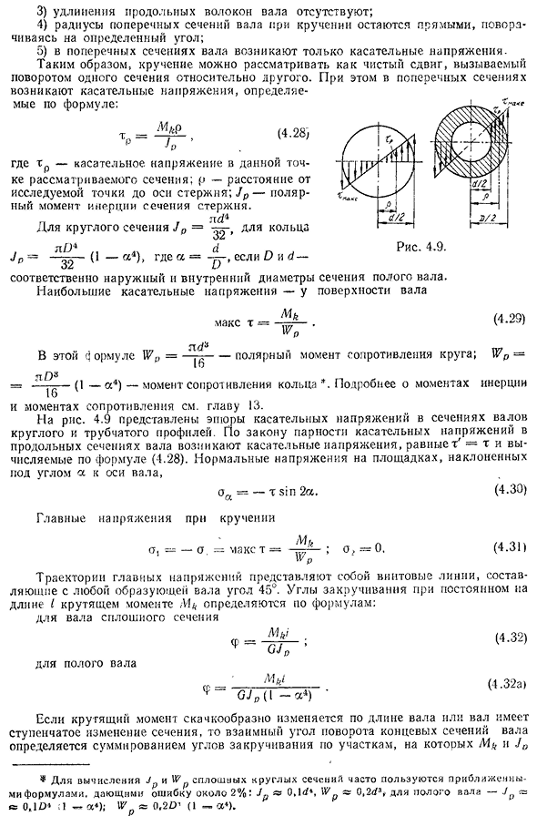 Напряжения и деформации при кручении валов круглого сечения