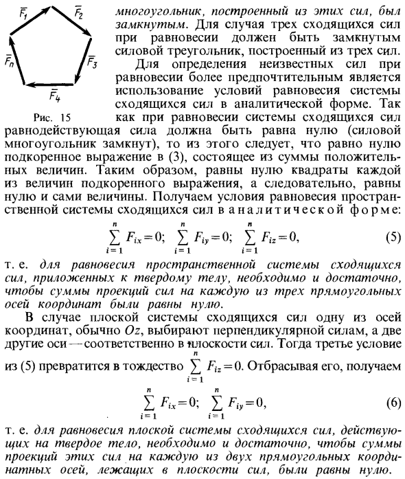 Условия равновесия системы сходящихся сил