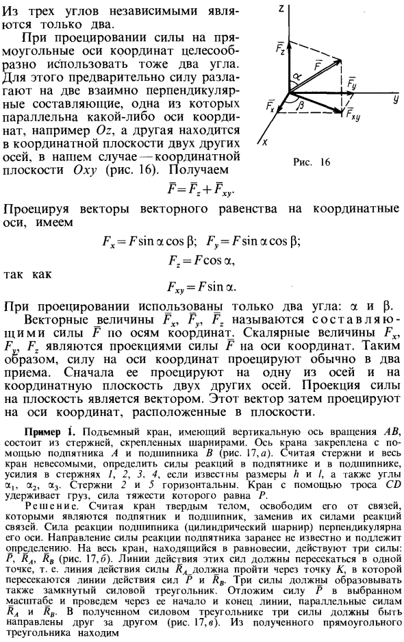 Проецирование силы на оси координат