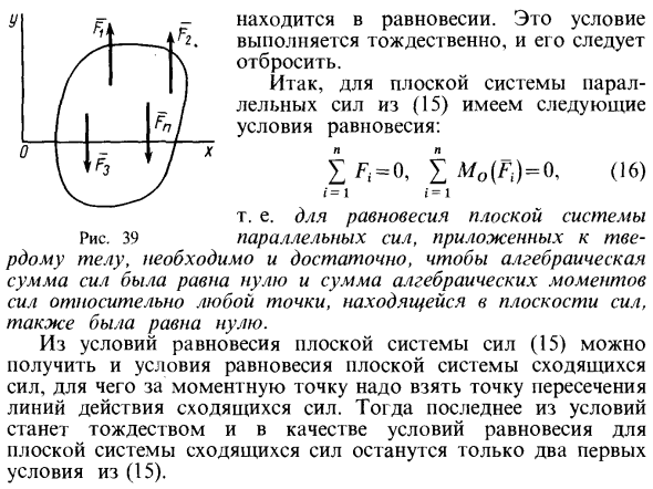 Условия равновесия плоской системы сил