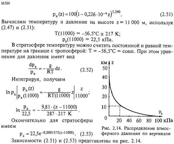 Распределение давления в атмосфере Земли.