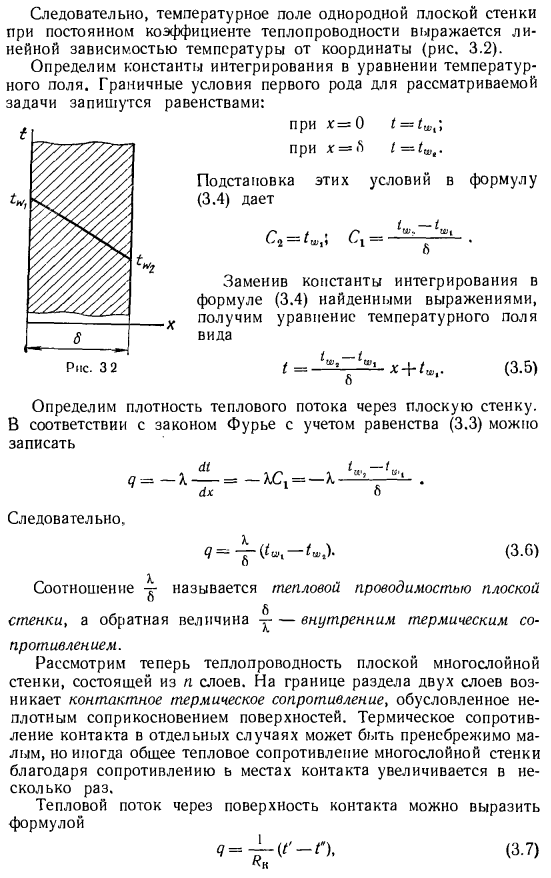 Теплопроводность плоской стенки