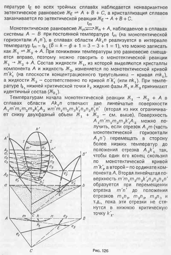 Диаграмма состояния системы с моновариантным монотектическим равновесием