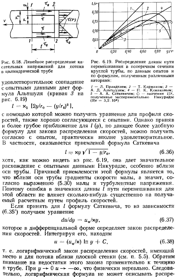 Распределение скоростей при турбулентном течении в трубах.