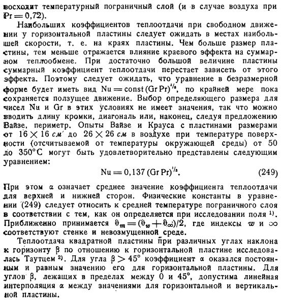 Свободная конвекция над горизонтальной плоскостью