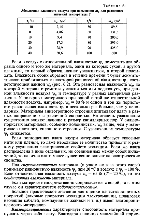 Влажностные свойства диэлектриков