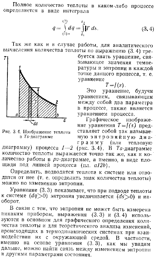 Выражение количества теплоты через параметры состояния и через их изменение в термодинамическом процессе. Энтропия