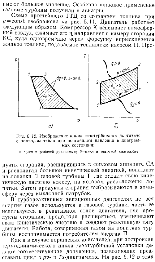 Термодинамический цикл газотурбинного двигателя со сгоранием при постоянном давлении