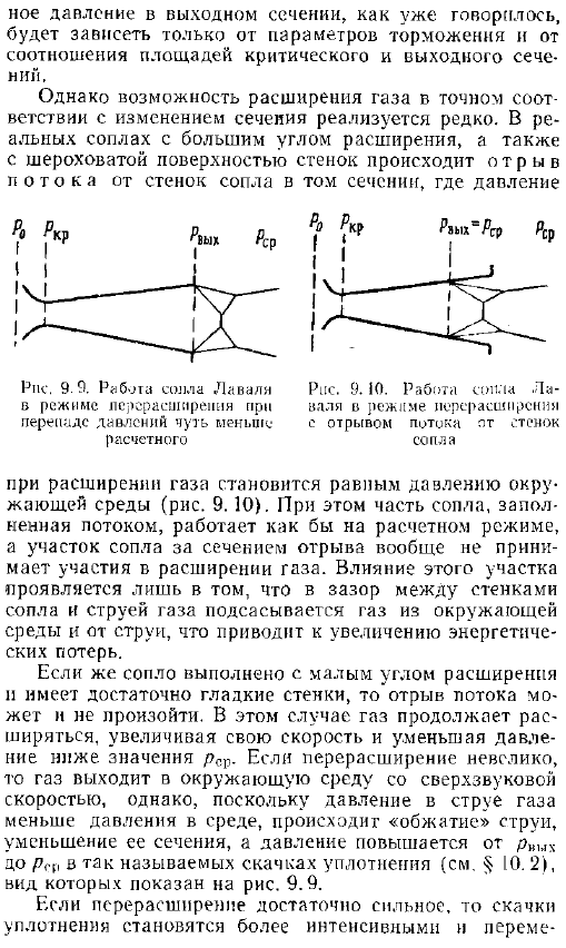 Расчетные и нерасчетные режимы работы сопла