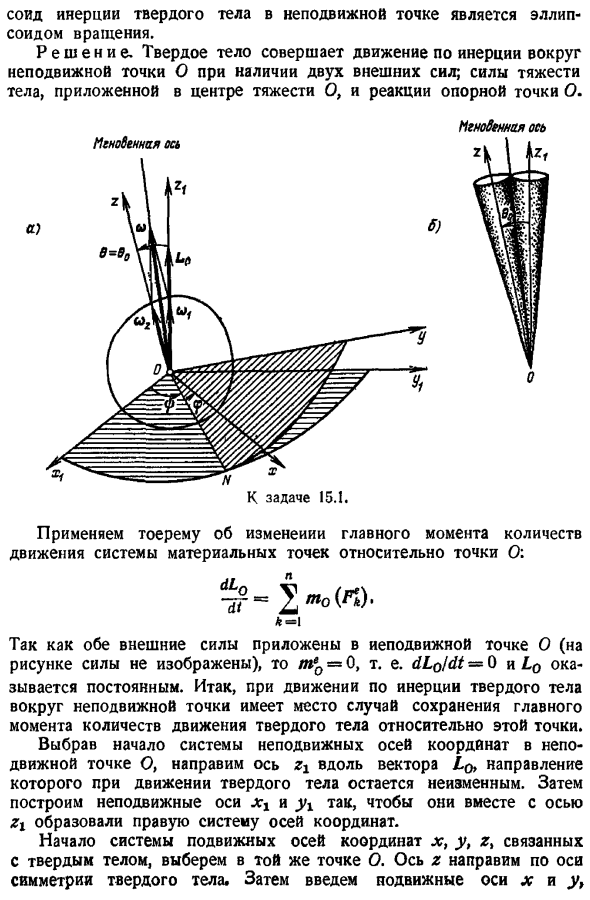 Движение по инерции твердого тела, имеющего неподвижную точку