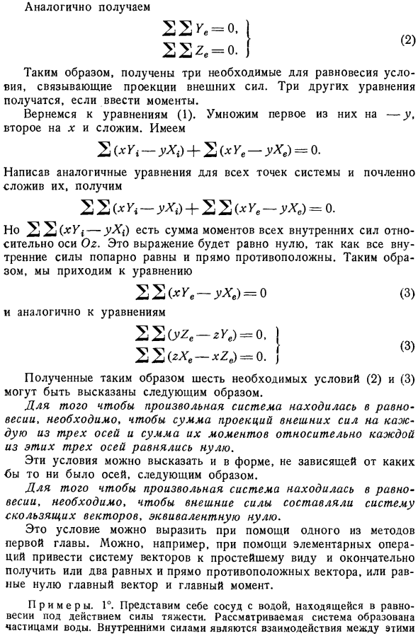 Силы внутренние и силы внешние. Шесть необходимых условий равновесия