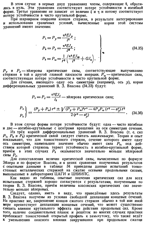 Проверка тонкостенных стержней открытого профиля на устойчивость.