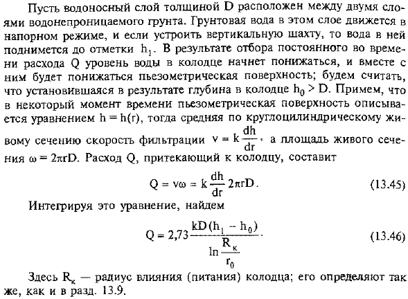 Приток воды к круглому колодцу