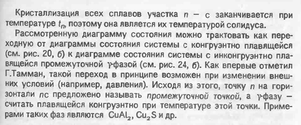 Диаграмма состояния системы с промежуточной фазой, плавящейся конгруэнтно в промежуточной точке