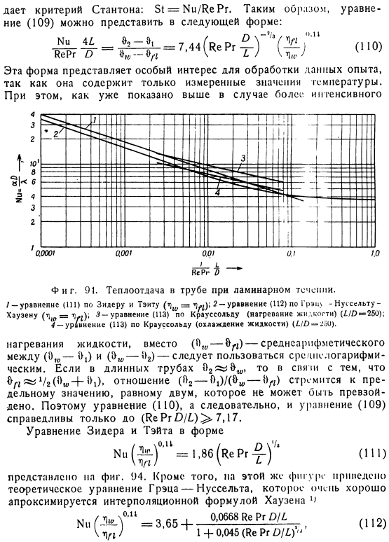 Экспериментальные данные и расчетные формулы для теплоотдачи в условиях вынужденного ламинарного течения