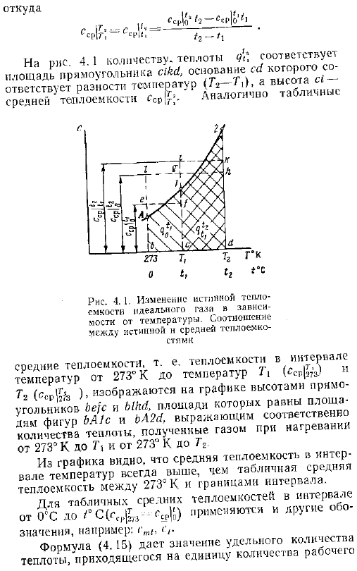 Средняя теплоемкость. Вычисление количества теплоты через средние табличные теплоемкости