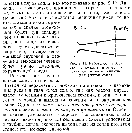 Расчетные и нерасчетные режимы работы сопла