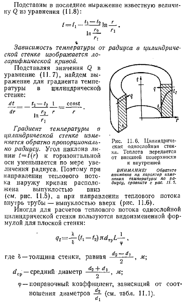 Теплопроводность цилиндрической однослойной стенки