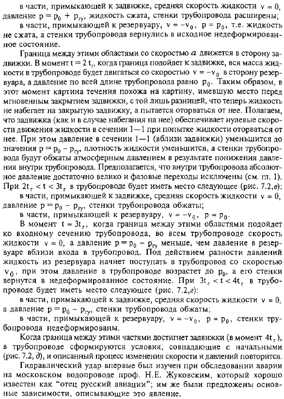 Общее описание гидравлического удара.