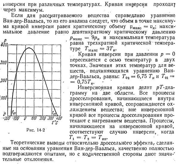 Дросселирование ван-дер-ваальсова газа. Кривая инверсии