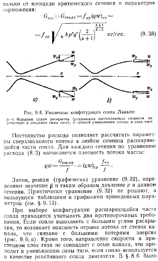 Расчет сопел при дозвуковом и сверхзвуковом движении газа