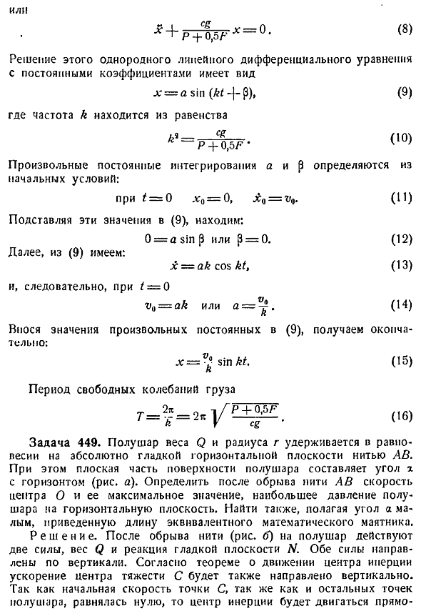 Свободные колебания системы с одной степенью свободы