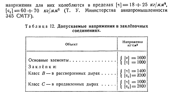 Проверка заклёпок на смятие и листов на разрыв