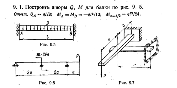 Задача 9.1. Построить эпюры Q, М для балки
