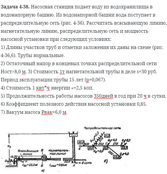 Задача 4-38. Насосная станция подает воду из водохранилища