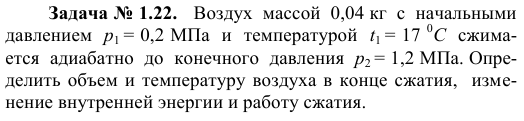 Задача № 1.22.   Воздух  массой  0,04 кг  с  начальными 