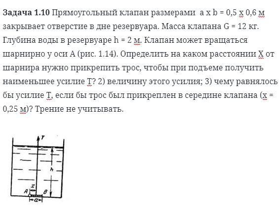 Задача 1.10 Прямоугольный клапан размерами