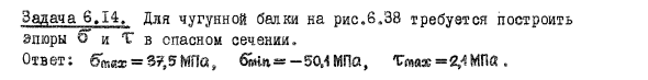 Задача 6.14. Для чугунной балки требуется построить эпюры
