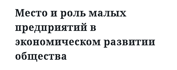 Место и роль малых предприятий в экономическом развитии общества 