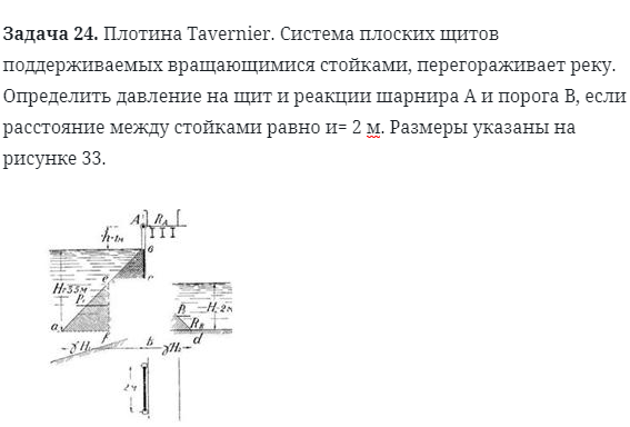 Задача 24. Плотина Таvernier. Система плоских щитов 