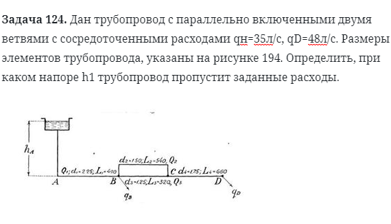 Задача 124. Дан трубопровод с параллельно включенными двумя