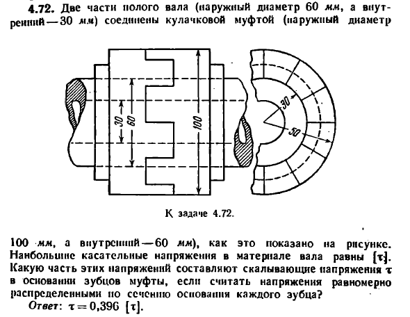 Задача 4.72. Две части полого вала наружный диаметр

