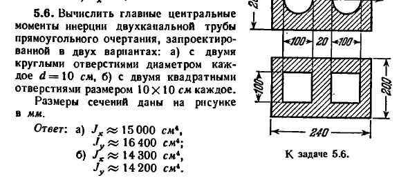 Задача 5.6. Вычислить главные центральные моменты
