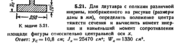 Задача 5.21. Для двутавра с полками различной ширины
