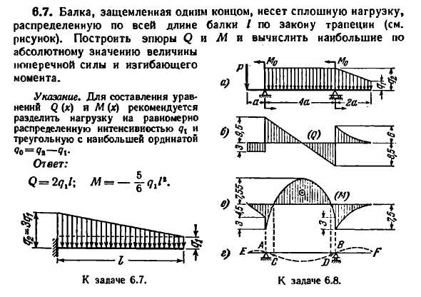 Задача 6.7. Балка, защемленная одним концом
