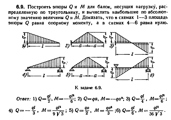 Задача 6.9. Построить эпюры Q и М для балок
