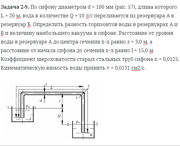 Задача 2-9. По сифону диаметром d = 100 мм 