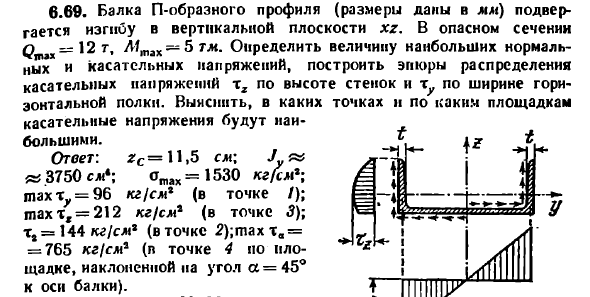 Задача 6.69. Балка П-образного профиля 
