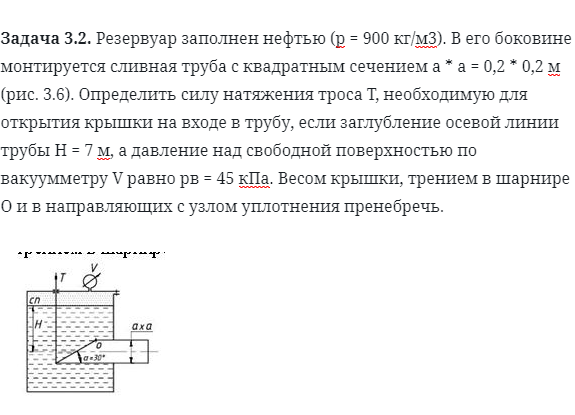 Задача 3.2. Резервуар заполнен нефтью (р = 900 кг/м3)